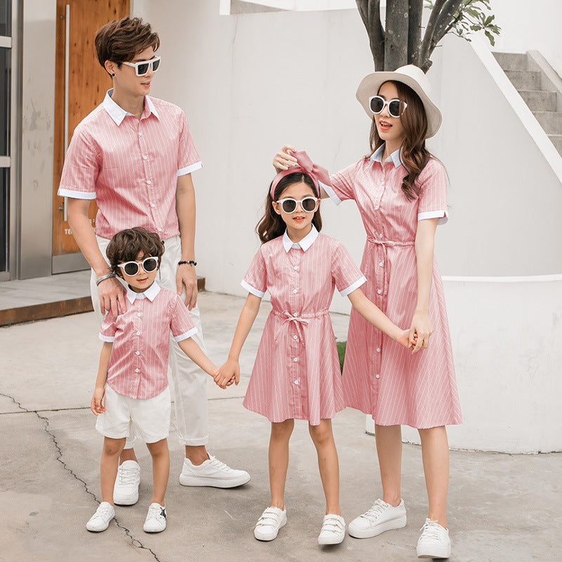Elegant Striped Shirt Dresses & Family Matching Outfits
